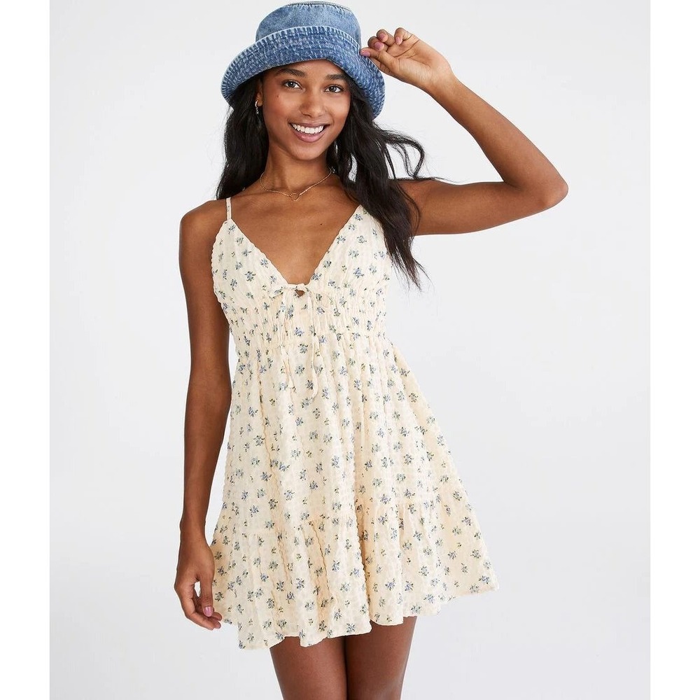 Aéropostale Summer Cottagecore Floral Smocked Mini Dress Coquette Size L